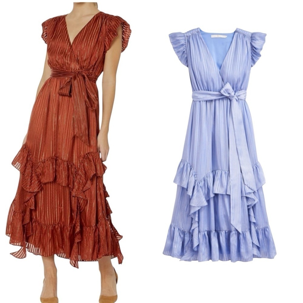 MARIE OLIVER Silk Uma Ruffle Midi Dress in Blue Jay Size M - Picture 13 of 13
